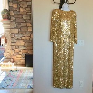I. MAGNIN vtg Gold BLACK TIE OLEG CASSINI Gown